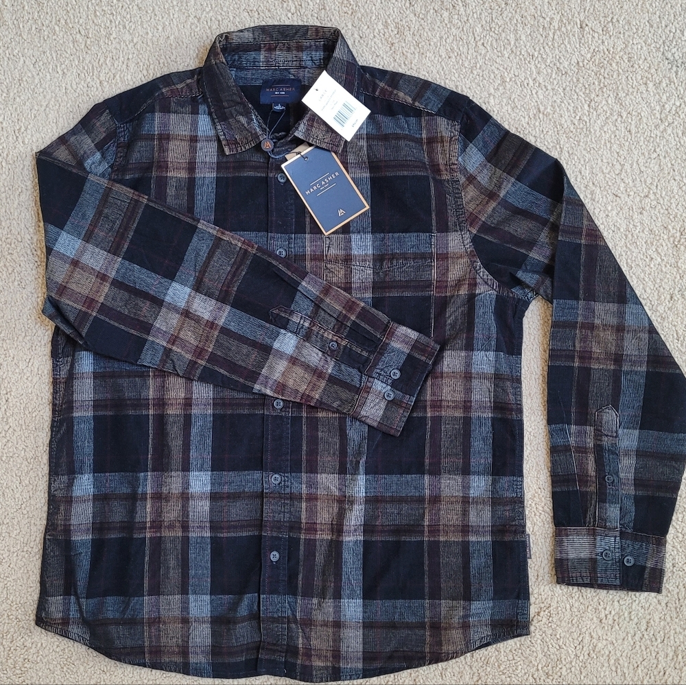 Marc Asher Men's Corduroy Plaid Shirt Large